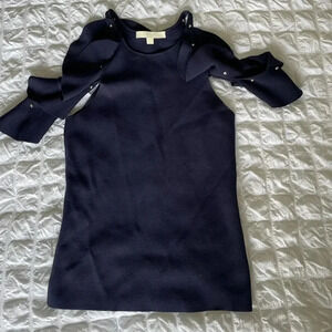 Jonathan Simkhai blue knit studded cold shoulder top